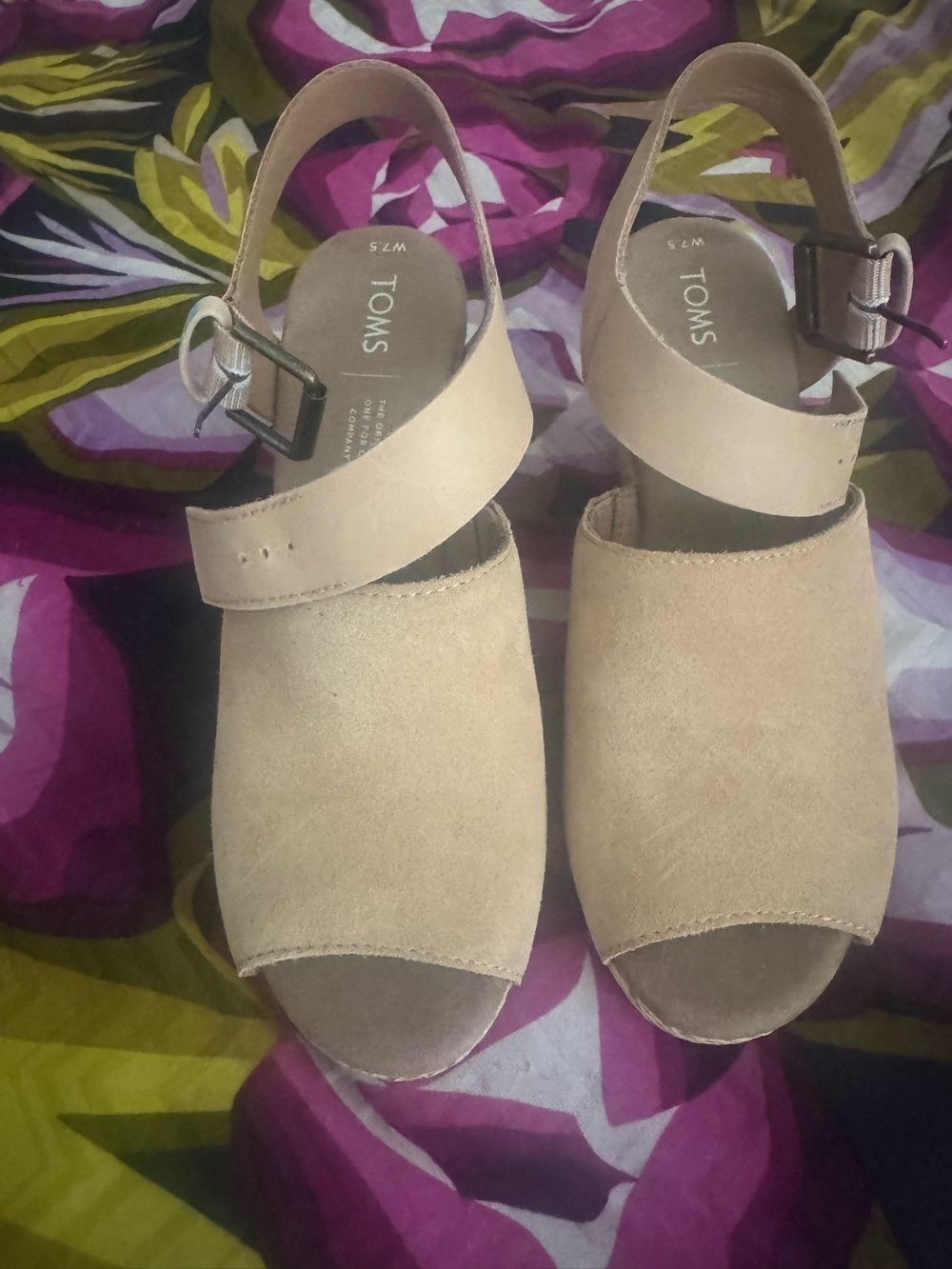 TOMS Tan Suede Slingback Peep-Toe Sandals